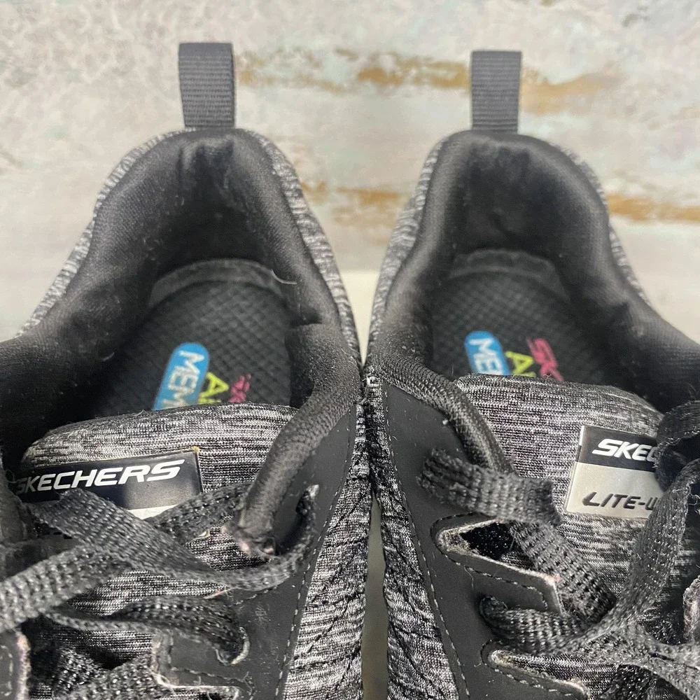 Skechers Dual-Lite Shoes Womens Size 7.5 Black Knit Walking Sneakers SN 12713